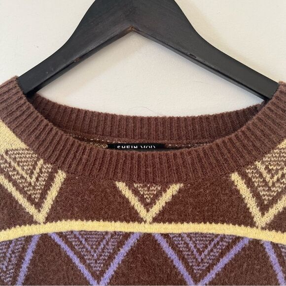 SHEIN MOD Multicolor Geometric Pattern Crewneck Sweater - Picture 6 of 7